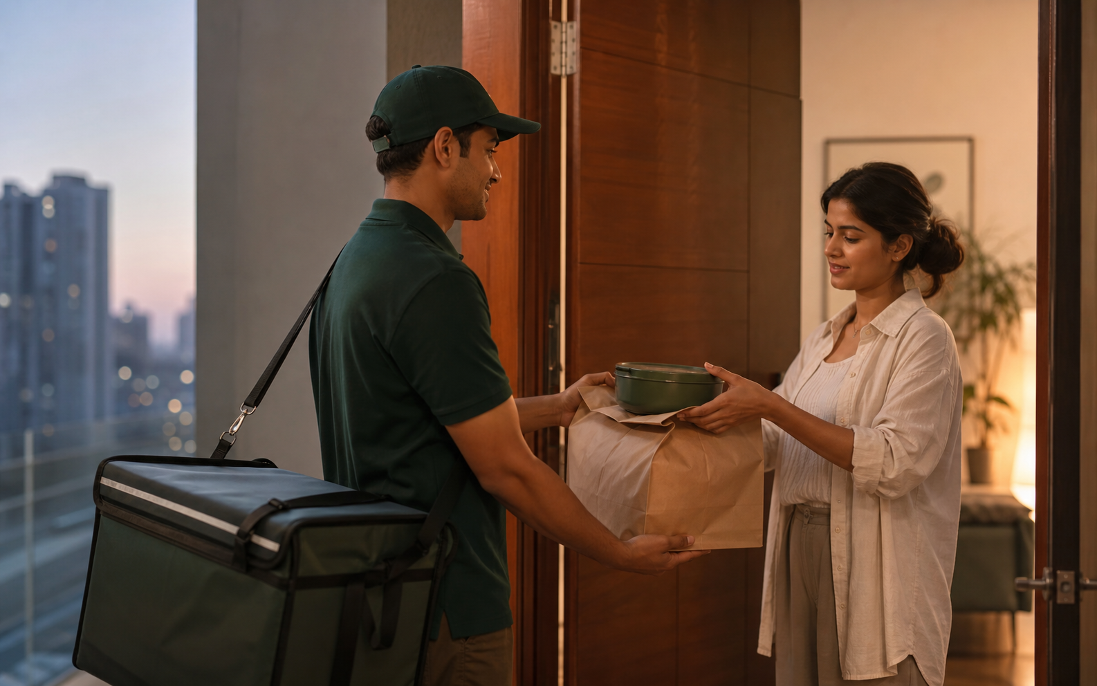 A freshly cooked meal arriving at a customer's door