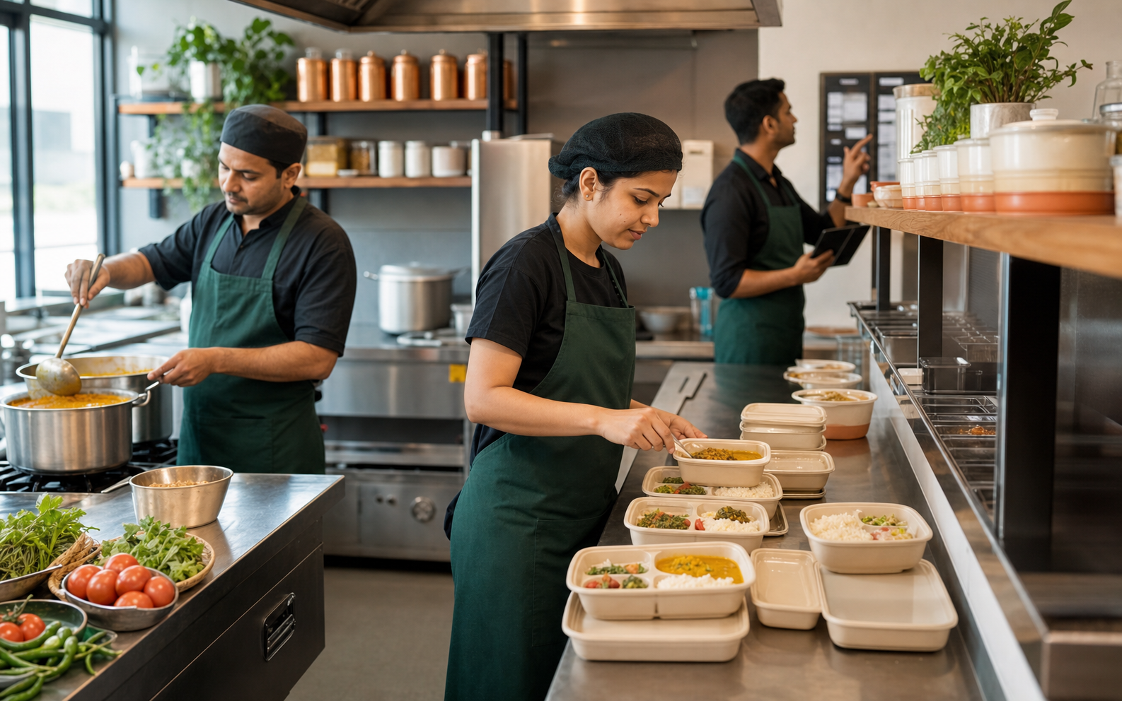 A generous freshly cooked Indian meal served at home